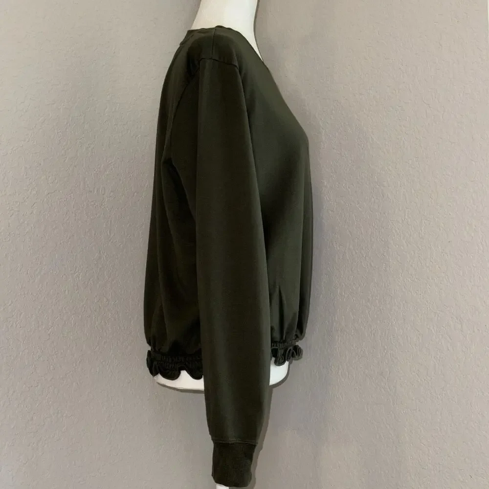 Michael Kors Ivy Green Basics Ruffle‎ Long Sleeve Women's XL Casual Boho